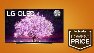 LG C1 OLED lowest price header orange background