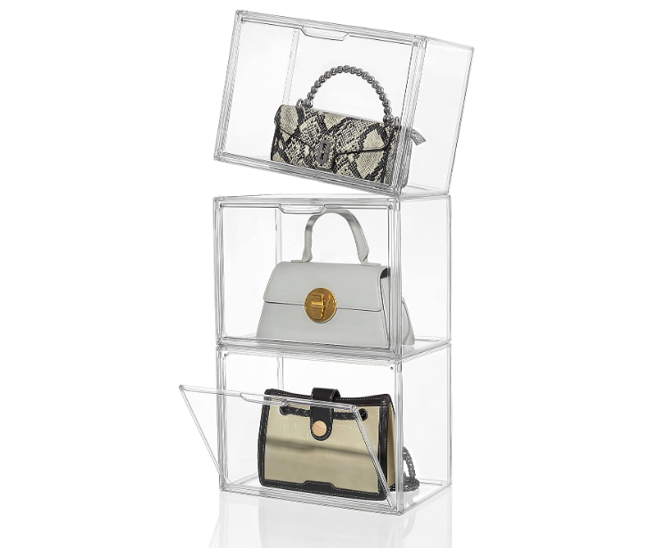 Clear box handbag organization.