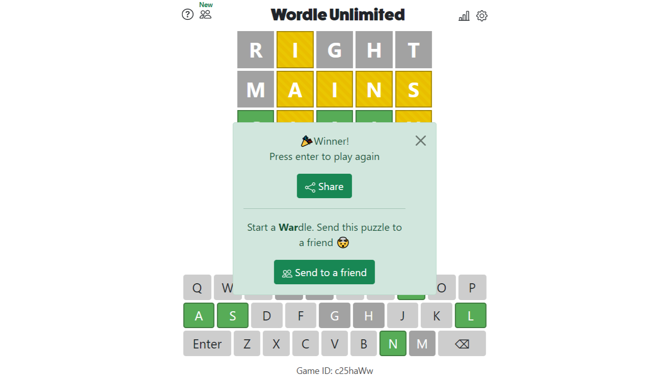 TechRadar winning a Wordle Unlimited game