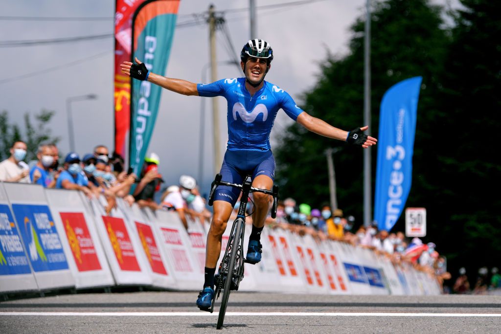 LE MOURTIS FRANCE JUNE 12 Antonio Pedrero Lopez of Spain and Movistar Team stage winner celebrates at arrival during the 45th La Route dOccitanie La Depeche Du Midi 2021 Stage 3 a 1918km stage from PierrefitteNestalas to Le Mourtis Col de Ment 1450m RDO2021 RouteOccitanie on June 12 2021 in Le Mourtis France Photo by Luc ClaessenGetty Images