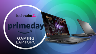 TechRadar logo and Amazon Prime Day text with Alienware gaming laptops