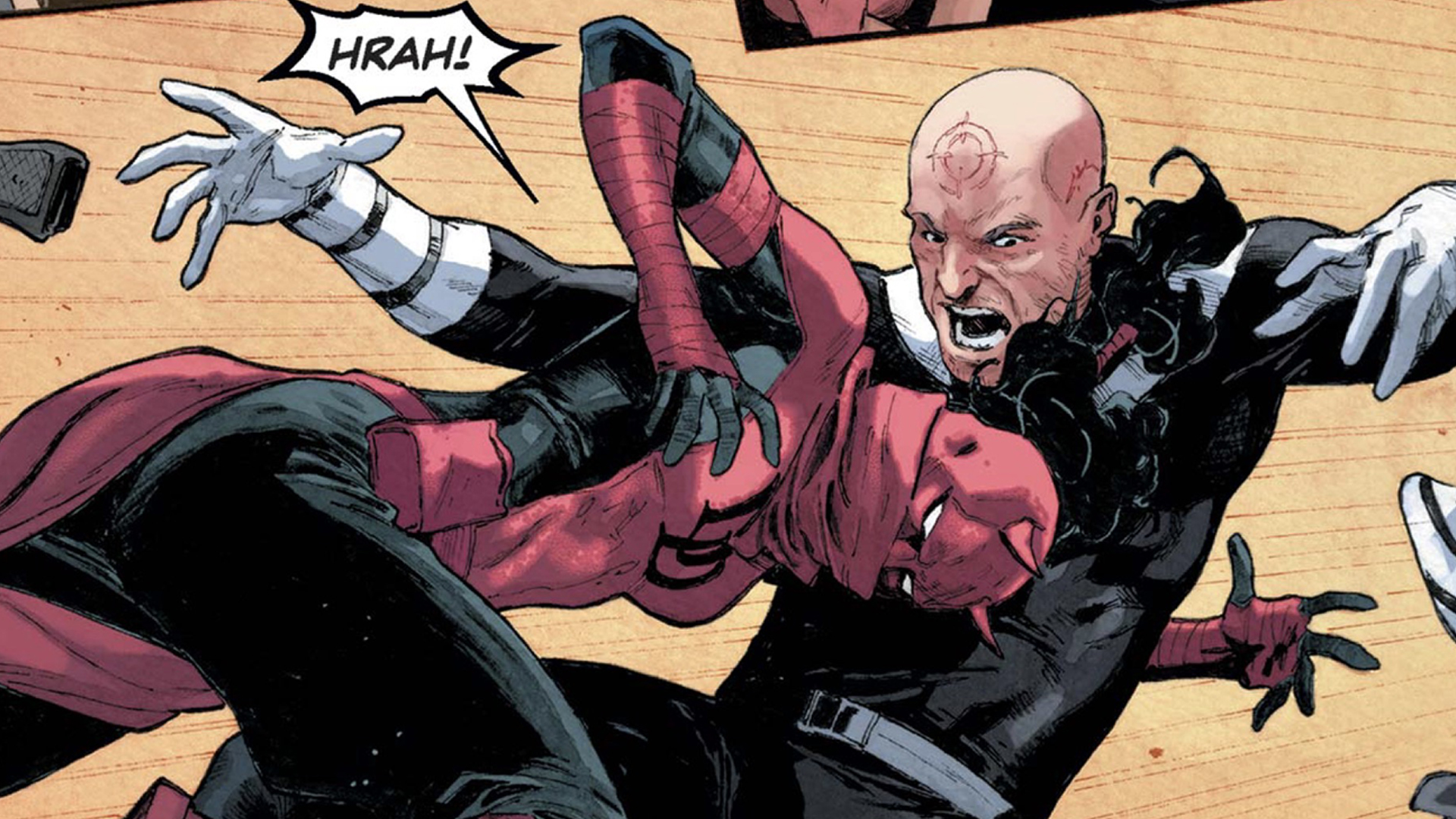 Elektra as Daredevil tackling Bullseye