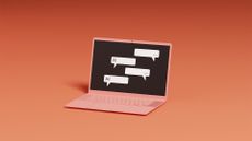 AI chatbot concept image showing speech bubbles on a laptop screen with AI responses and human questions.