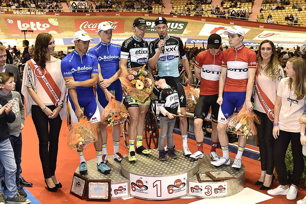Kenny de Ketele, Gijs Van Hoecke, Michael Morkov, Iljo Keisse and son, Japser de Buyst and Otto Ergaerde