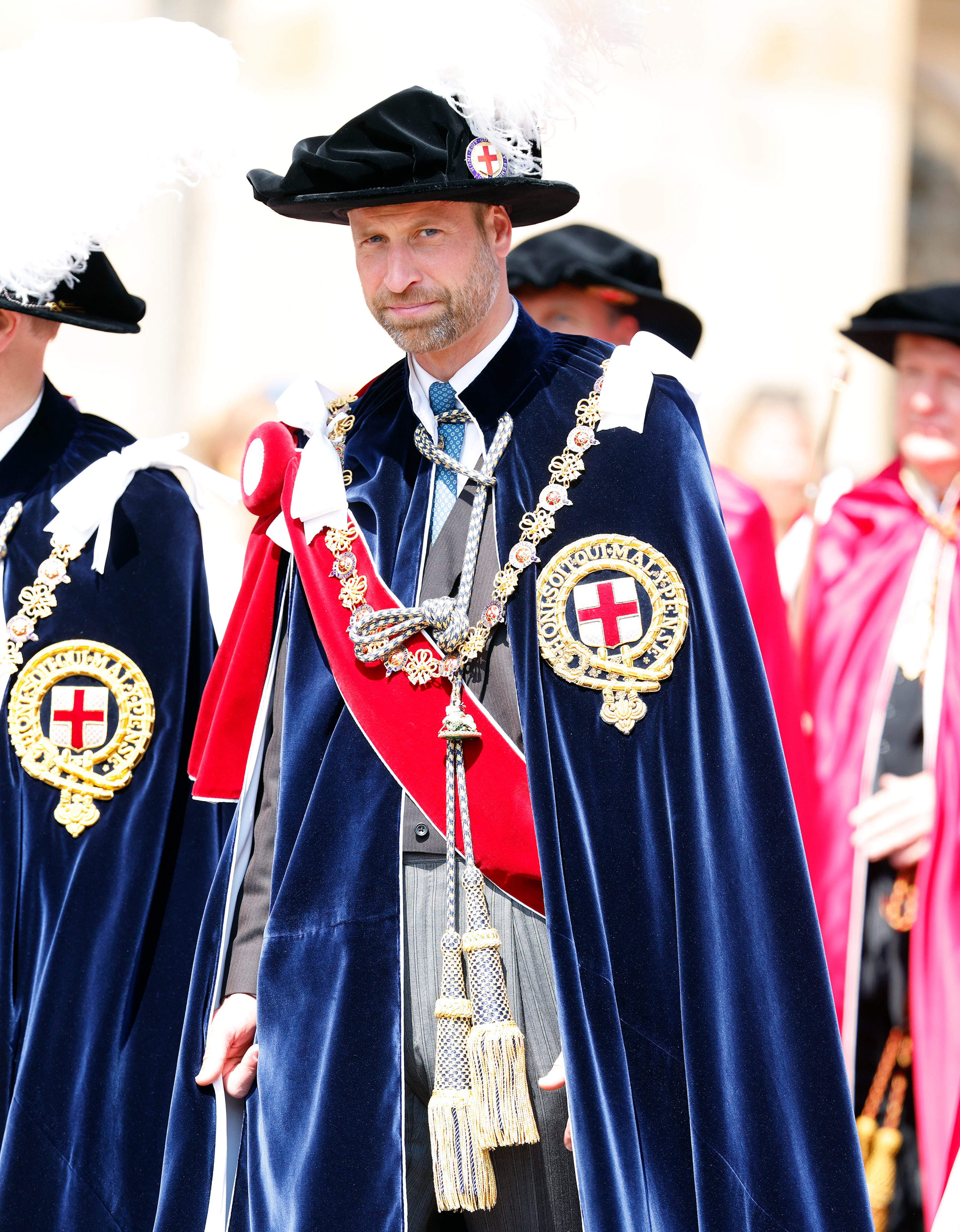 Prince William wearing a Garter robe at the Order of the Garter ceremony