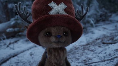 Mikaela Hoover as Tony Tony Chopper standing in the snow in One Piece season 2