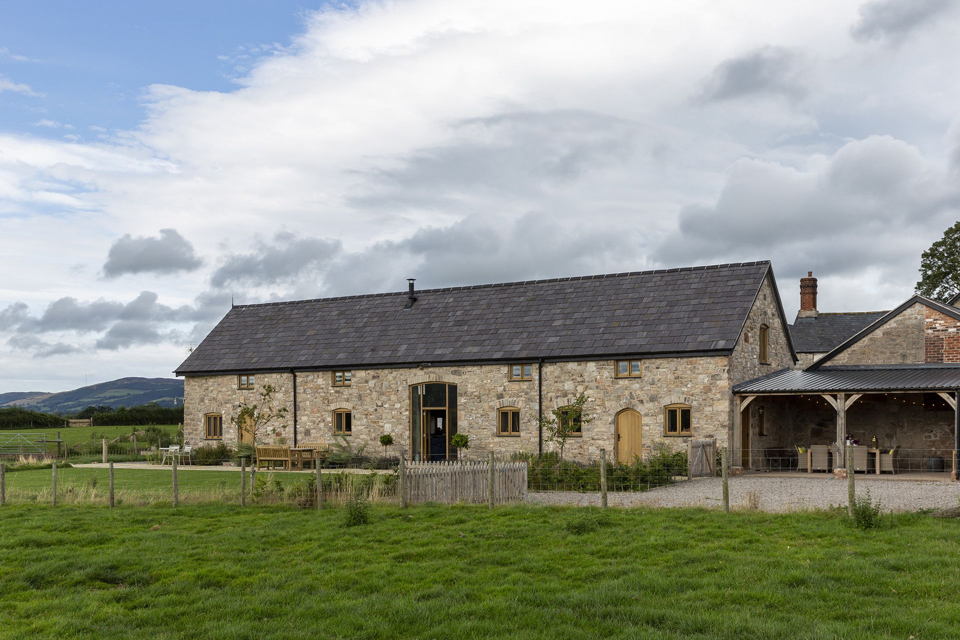 rear view of restored Welsh barn
