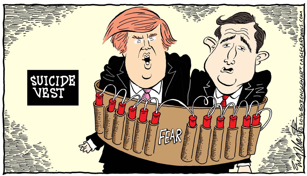 Political Cartoon U.S. Trump Cruz Fear 2016