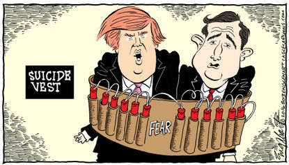 Political Cartoon U.S. Trump Cruz Fear 2016