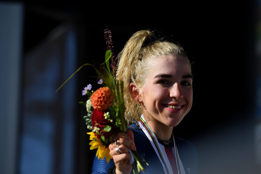 Kaia Schmid (USA) silver medal in the junior women&#039;s road race at the 2021 World Championships