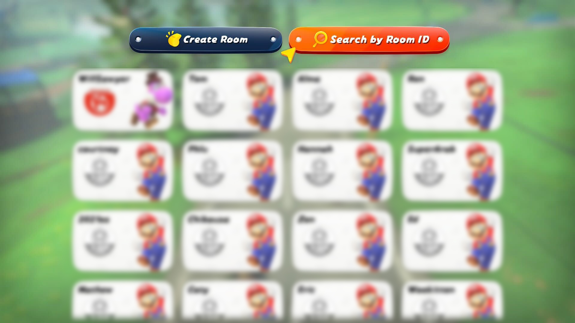 A friend list and room options in Mario Kart World Online