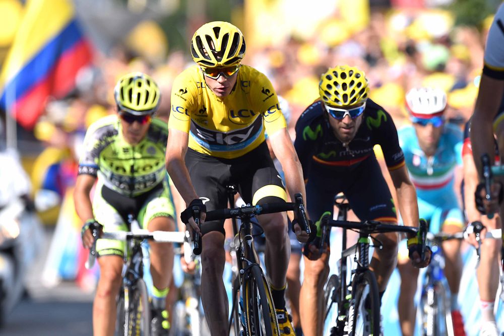 Chris Froome nears the finish of stage 18.