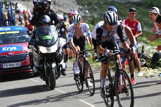 COURCHEVEL, FRANCE - JULY 19: Tadej Pogacar of Slovenia and UAE Team Emirates - White Best Young Rider Jersey competes during the stage seventeen of the 110th Tour de France 2023 a 165.7km at stage from Saint-Gervais Mont-Blanc to Courchevel / #UCIWT / on July 19, 2023 in Courchevel, France. (Photo by Tim de Waele/Getty Images)