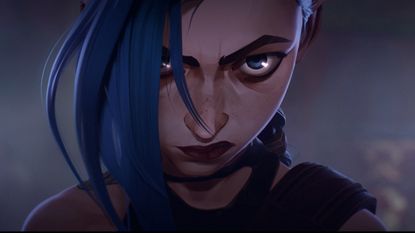 A close up of an angry Jinx in Arcane season 1