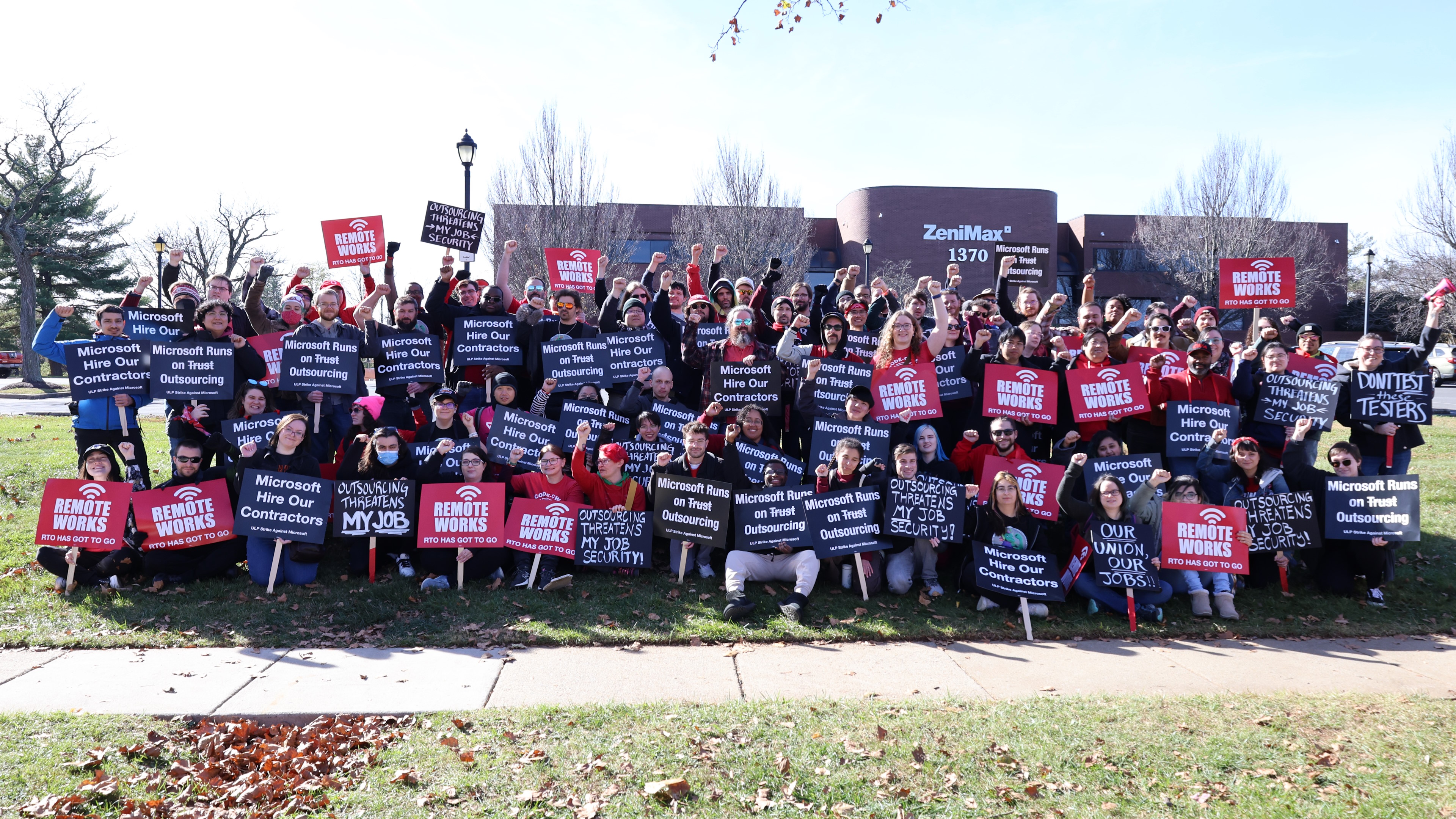 Hundreds of ZeniMax workers go on strike to protest Microsoft ‘dragging their feet’ on negotiations over job security and remote work