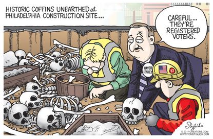 Political Cartoon U.S. Philadelphia skeletons dead voters