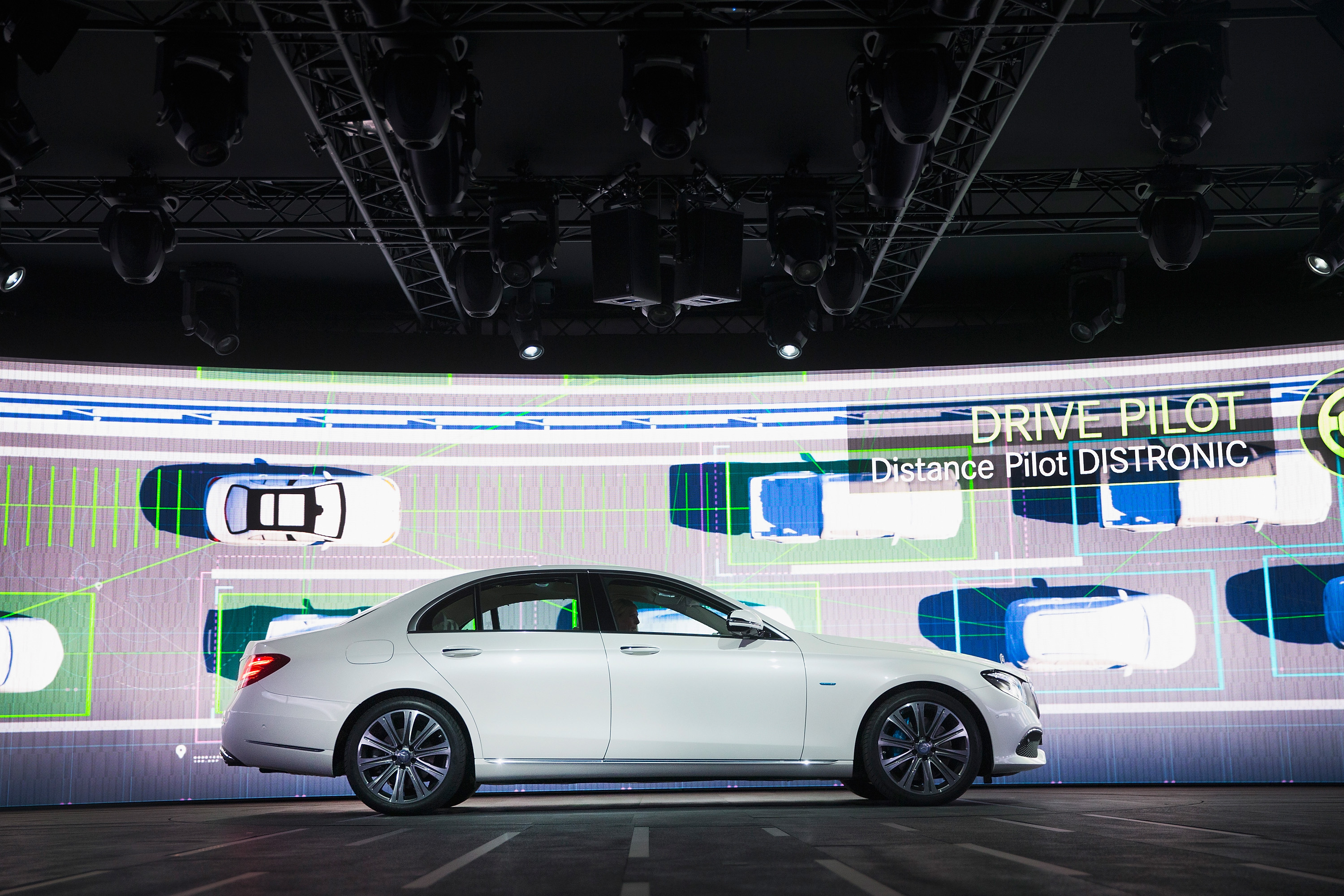 DETROIT, MI - JANUARY 10: Mercedes introduces their new E-Class during a media preview before the start of the North American International Auto Show (NAIAS) on January 10, 2016 in Detroit, M