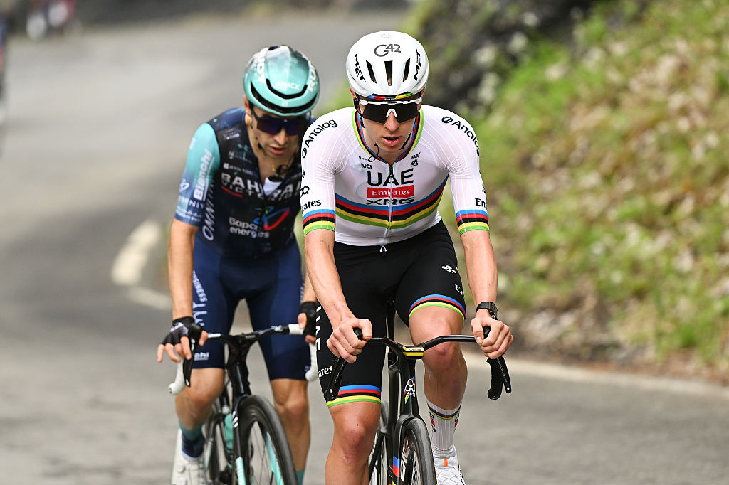 MARTIGNY, SWITZERLAND - APRIL 29: Tadej Pogacar of Slovenia and UAE Team Emirates - XRG competes in the breakaway during the 79th Tour de Romandie 2026, Stage 2 a 171.2km stage from Martigny to Martigny on April 29, 2026 in Martigny, Switzerland. (Photo by Dario Belingheri/Getty Images)