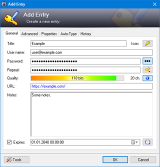 KeePass adding entry