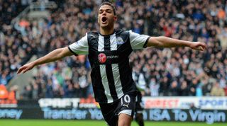 NEWCASTLE UPON TYNE, ENGLAND - APRIL 09: Hatem Ben Arfa of Newcastle celebrates scoring to make it 1-0 during the Barclays Premier League match between Newcastle United and Bolton Wanderers at the Sports Direct Arena on April 9, 2012 in Newcastle upon Tyne, England. (Photo by Michael Regan/Getty Images)