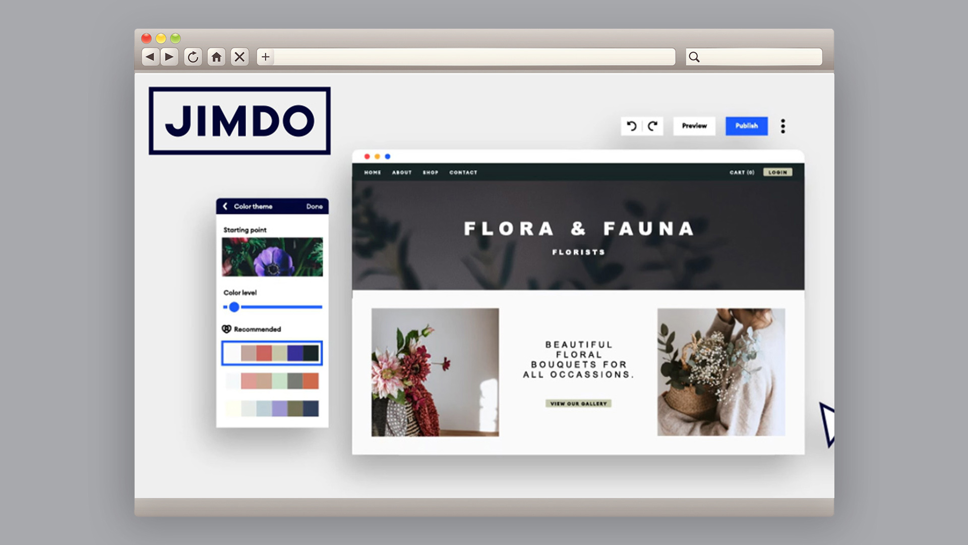 Homepage of Jimdo, one of the best website builders for artists, featuring flower-selling site