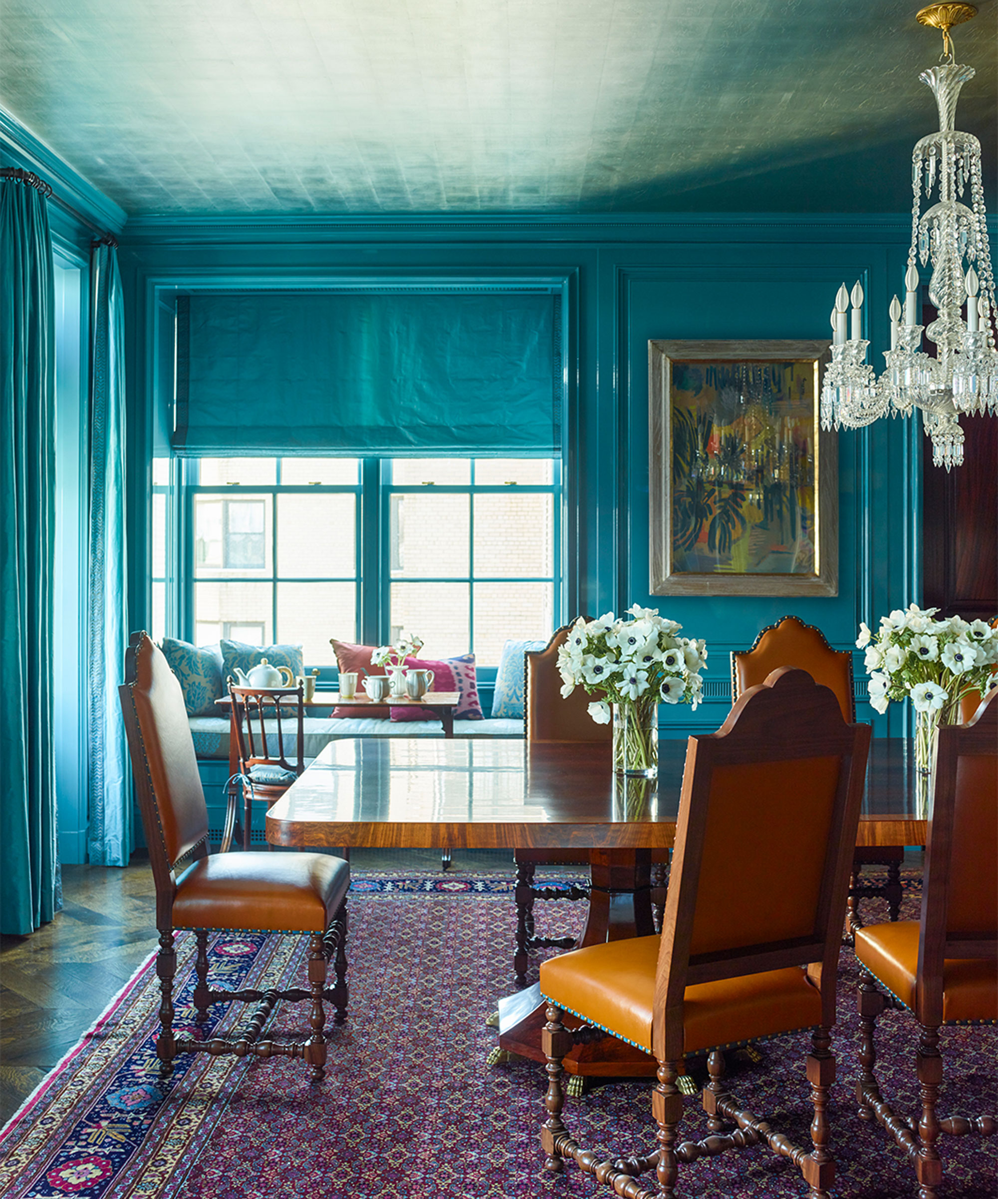 dining room wall ideas with turquoise walls and ceiling