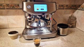 A freshly-poured espresso in the Breville Oracle Jet