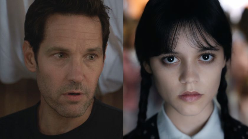 Paul Rudd in Ant-Man 2 and Jenna Ortega in Wednesday side by side