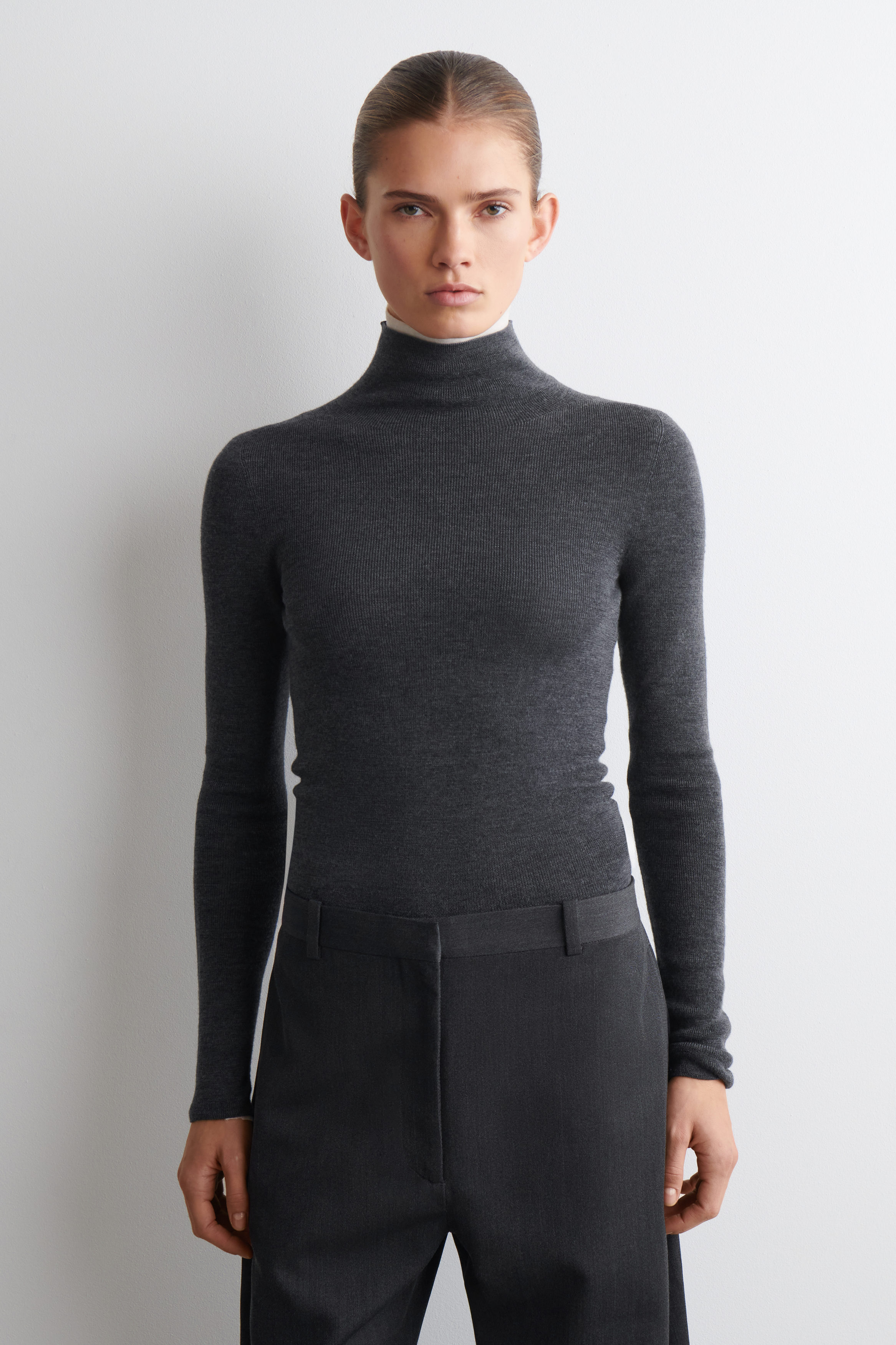 Merino Wool Turtleneck Long-Sleeved Top