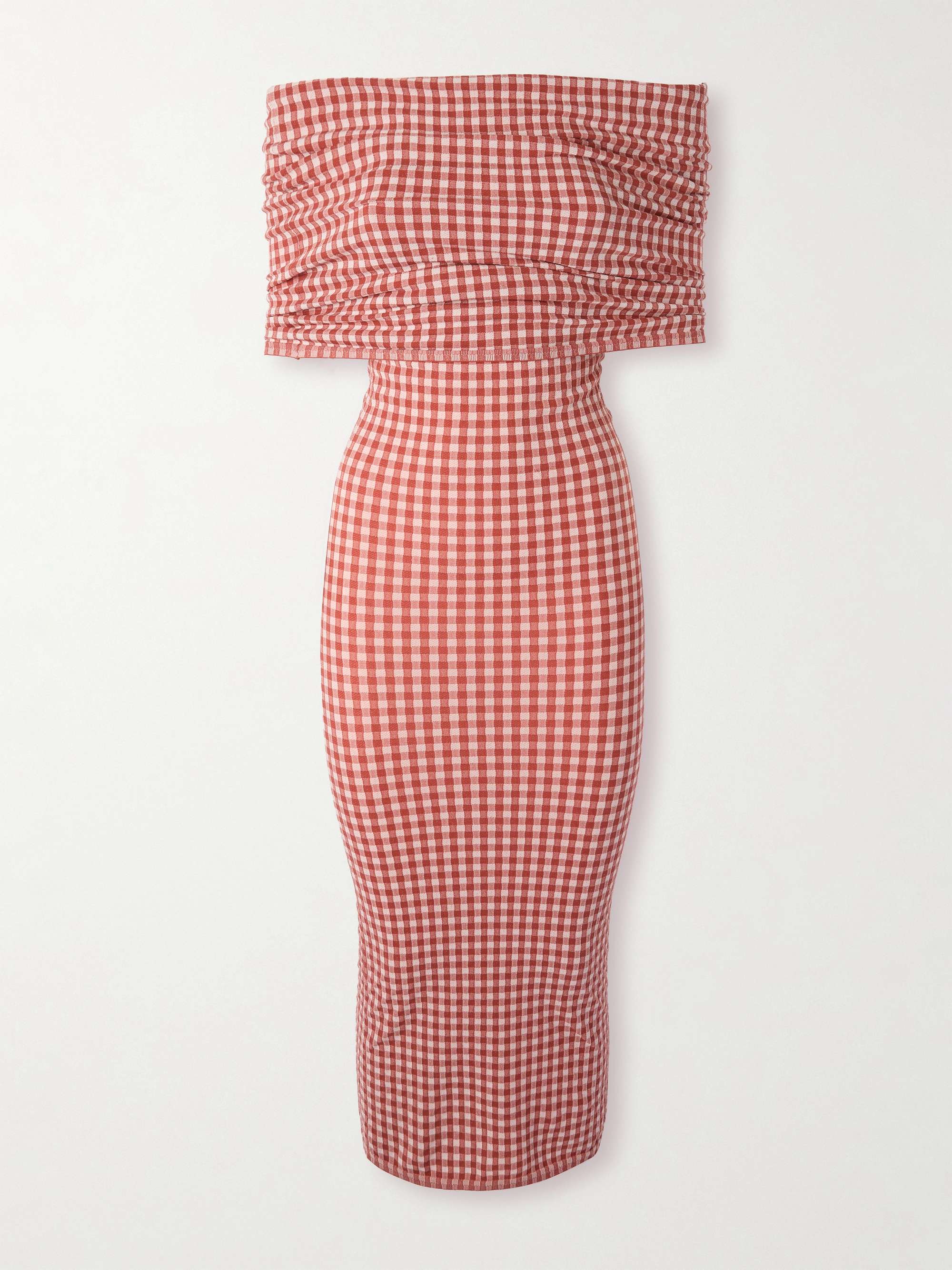 Off-The-Shoulder Checked Stretch-Knit Midi Dress