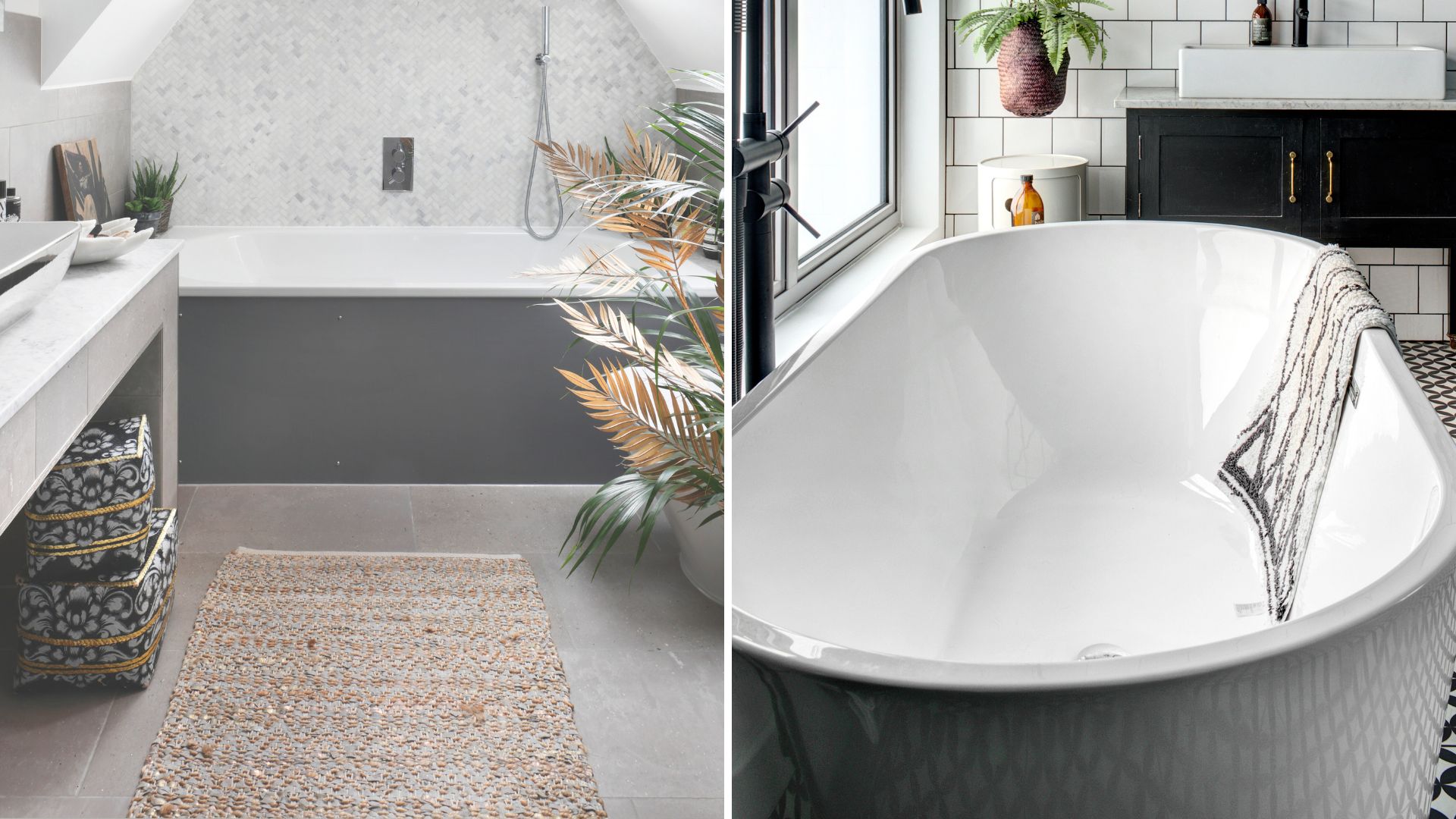 detail shots of bathrooms with fabric bath mats
