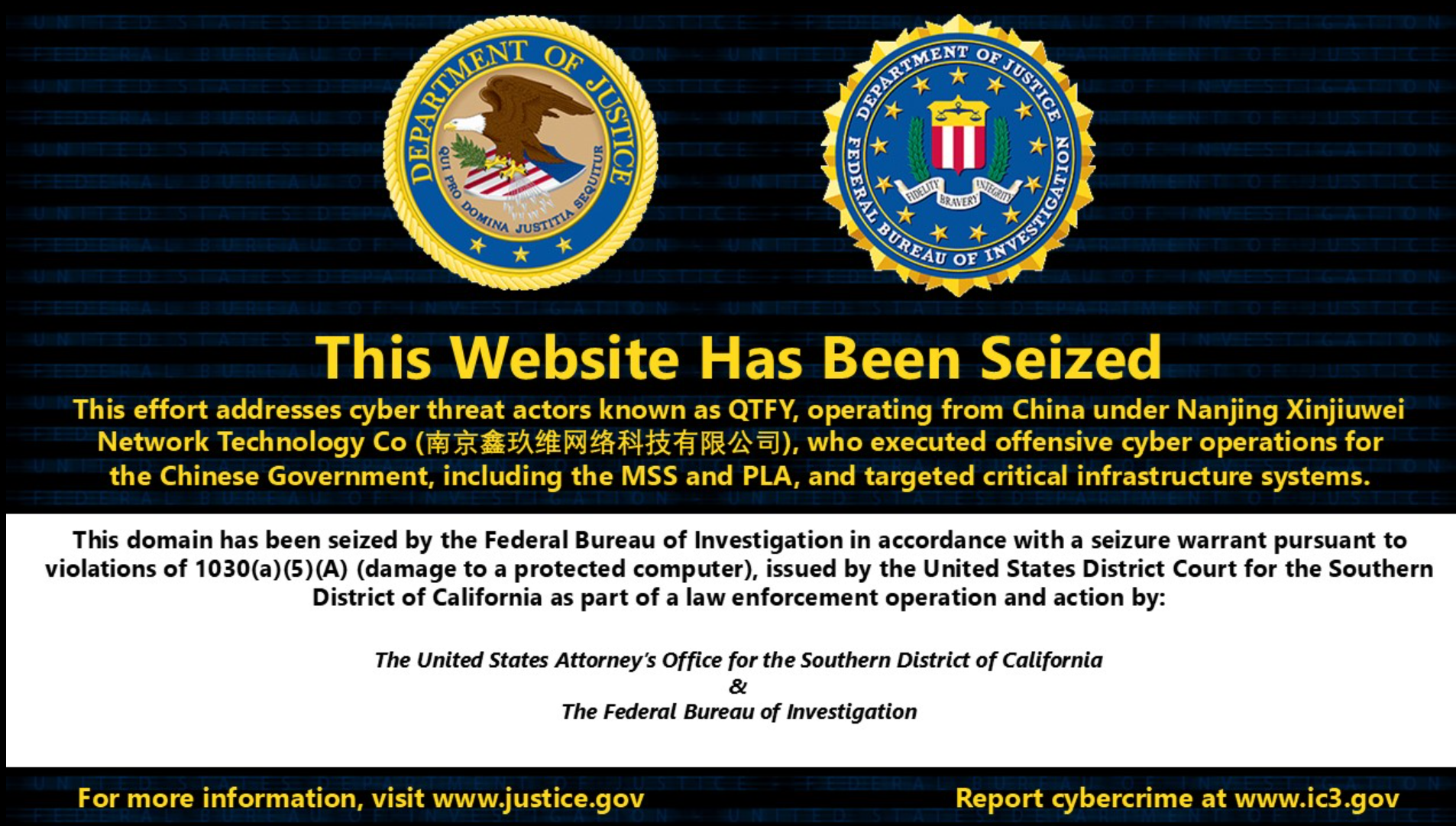 U.S. domain seizure notice.