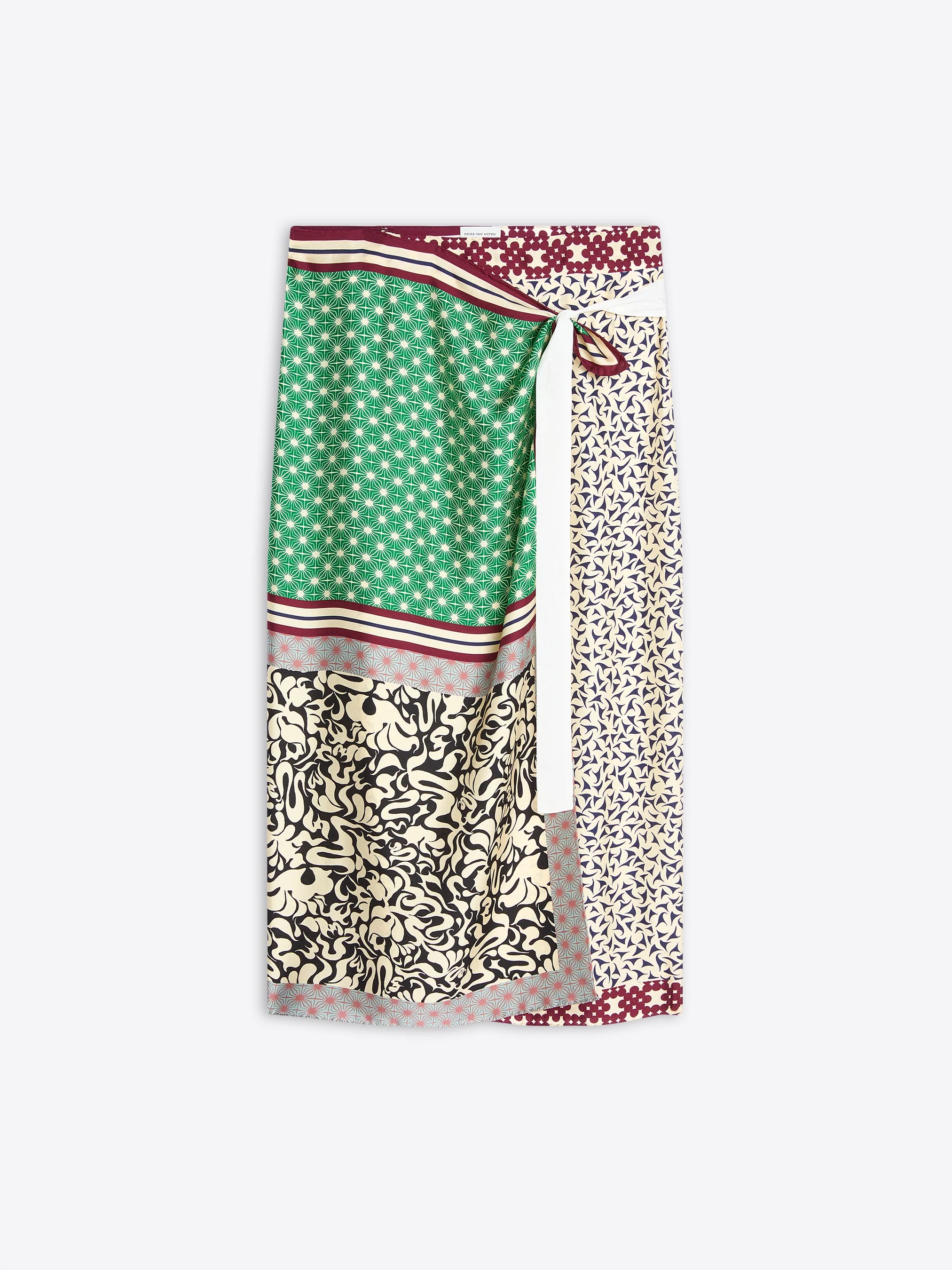 Off-White &amp;amp; Green Long Wrap Scarf Skirt