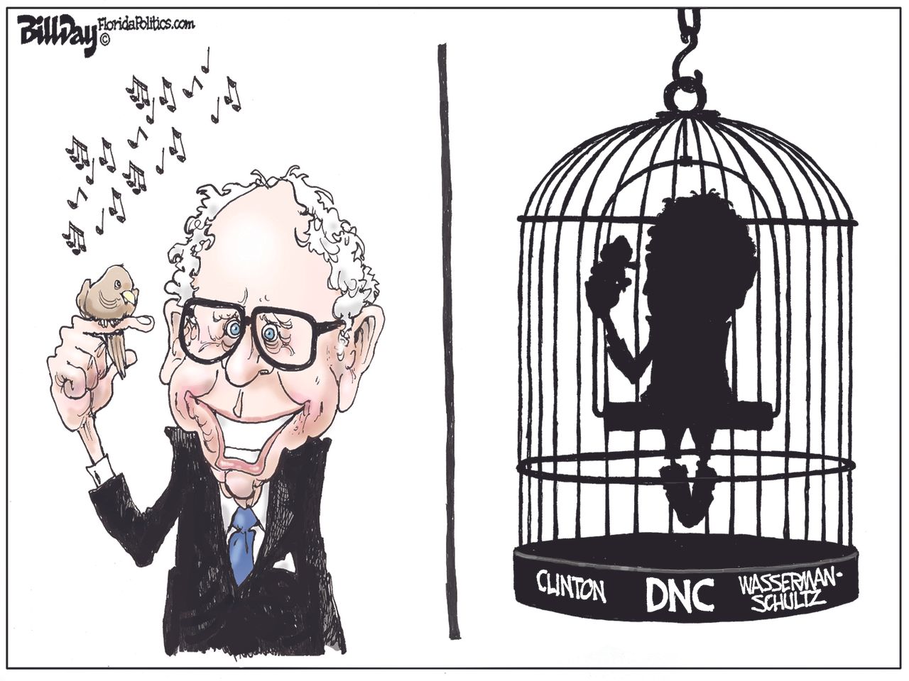 Political cartoon U.S. Bernie Sanders DNC Hillary Clinton Wasserman-Schultz