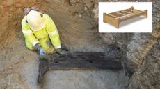 An excavation site containing a Roman bed burial 