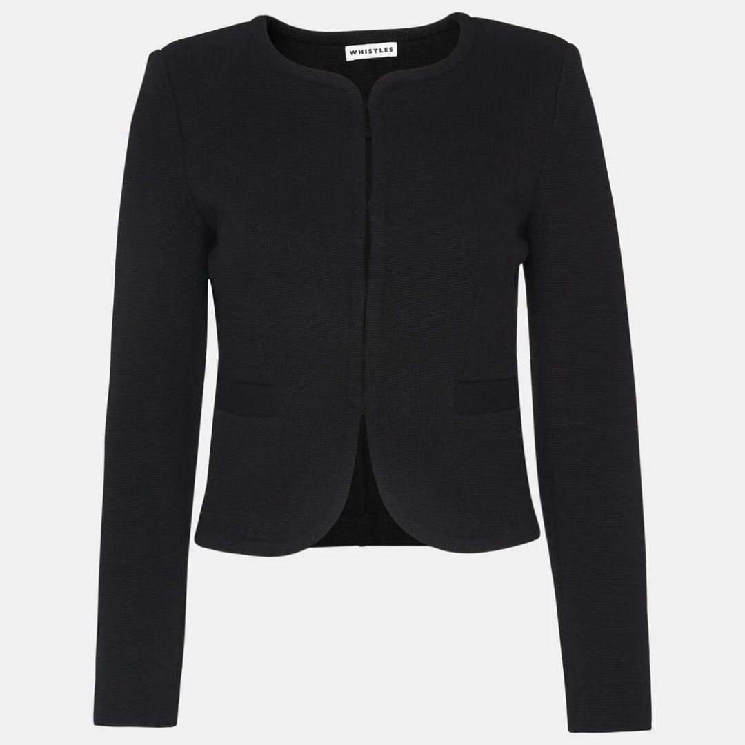 Whistles Black Collarless Jersey Jacket