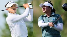 Amy Yang hits a driver, Lilia Vu hits a tee shot