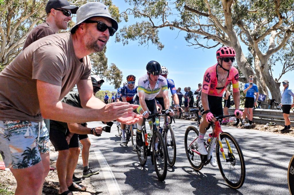 Fans encourage riders up Willunga Hill