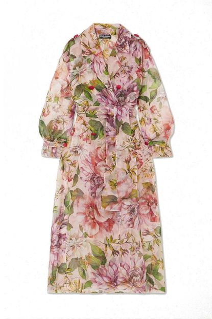 Dolce & Gabbana Floral Print Silk Trench Coat