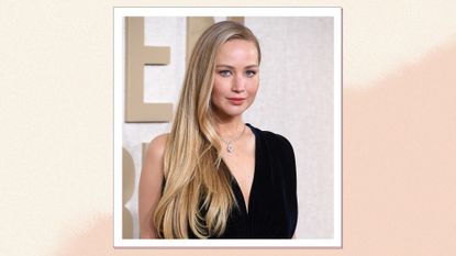  Jennifer Lawrence is pictured with warm syrup blonde hair whilst attending the 81st Annual Golden Globe Awards at The Beverly Hilton on January 07, 2024 in Beverly Hills, California. 