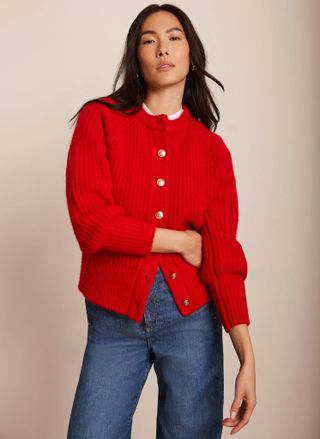 Red Knitted Wool Blend Cardigan