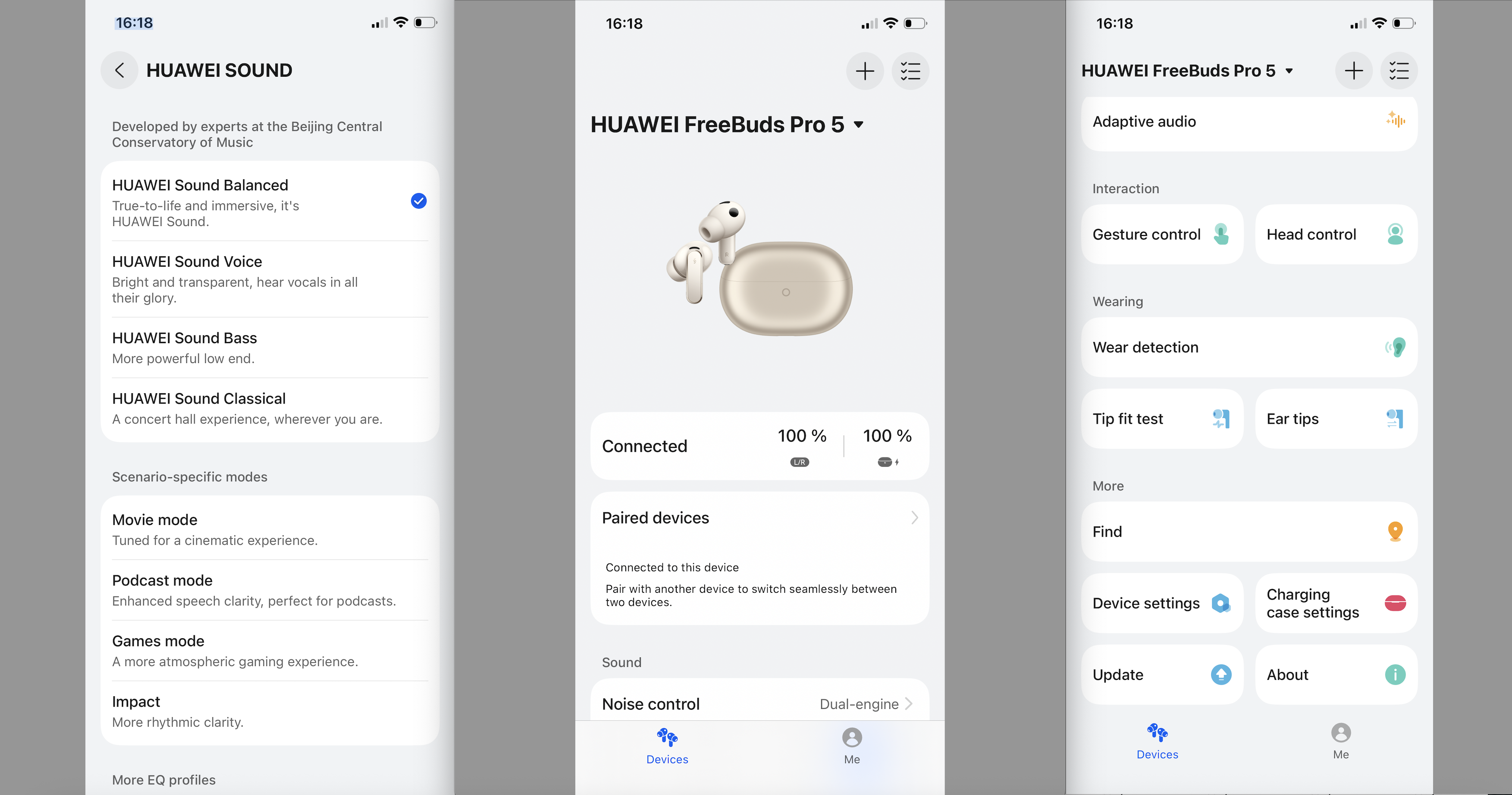 سماعات Huawei FreeBuds Pro 5 في الخارج، بالقرب من بعض أزهار النرجس البري، في شمس الظهيرة