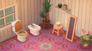 Animal Crossing: Use a bold bathroom tile (but keep the walls plain)
