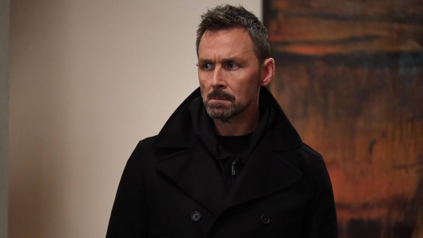 James Patrick Stuart as Valentin in all black in General Hospital