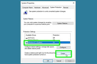 how to use system restore in Windows 10 - create