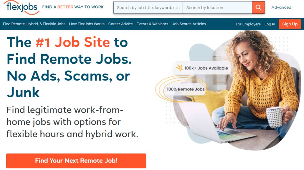 FlexJobs website screenshot (June 2025).