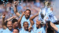 Manchester City squad lifting the 2018/19 Premier League title.
