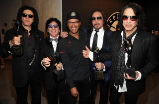 About time too: Kiss are inducted into The Rock And Roll Hall Of Fame by Rage Against The Machine’s Tom Morello in 2014