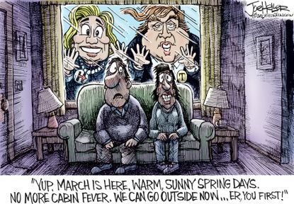 Political Cartoon U.S. Hillary Clinton Donald Trump 2016