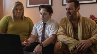 Harriet Webb as Kirsty, Ryan Sampson as Glen and Danny Dyer as Lee in Mr Bigstuff season 2